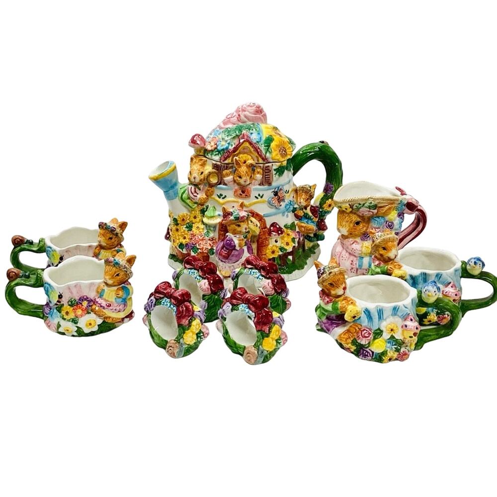 Mercuries 1999 Vintage Collectible Ceramic Garden Bunny Springtime Tea S…